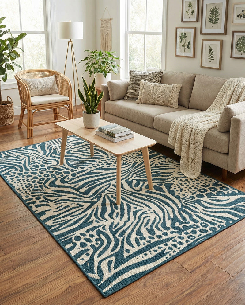 Savannah Escape Collection Area Rug -  Masai Rectangle Navy Blue and Ivory  lifestyle 4