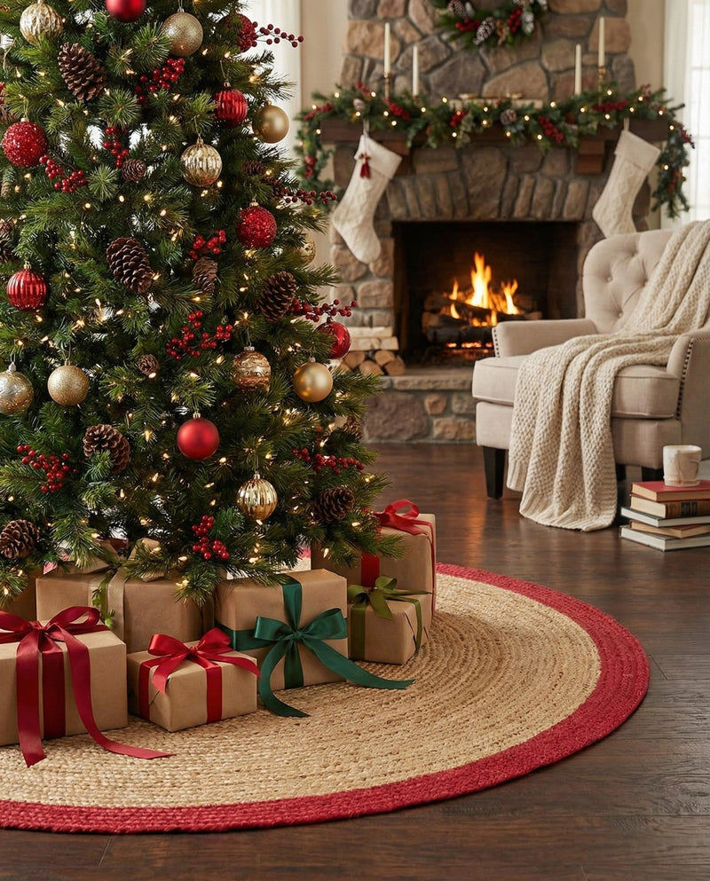 Holiday Hearth Rugs Collection Area Rug - Yuletide Round Red and Natural  lifestyle 34