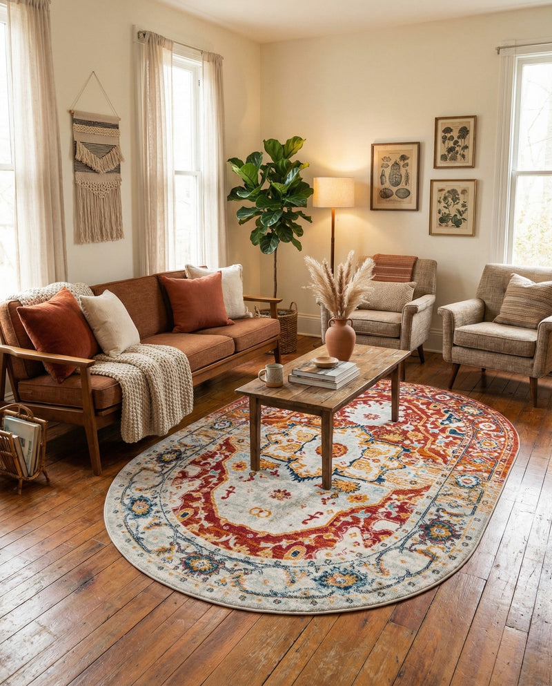 Parisian Elegance Collection Area Rug - Versailles (Rust Red) Oval Rust Red  lifestyle 73