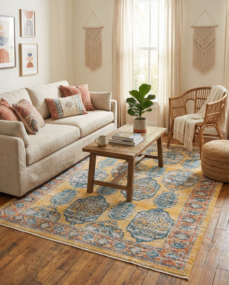 Seville Stripes Collection Area Rug -  Granada (Yellow) Rectangle Yellow  lifestyle 7