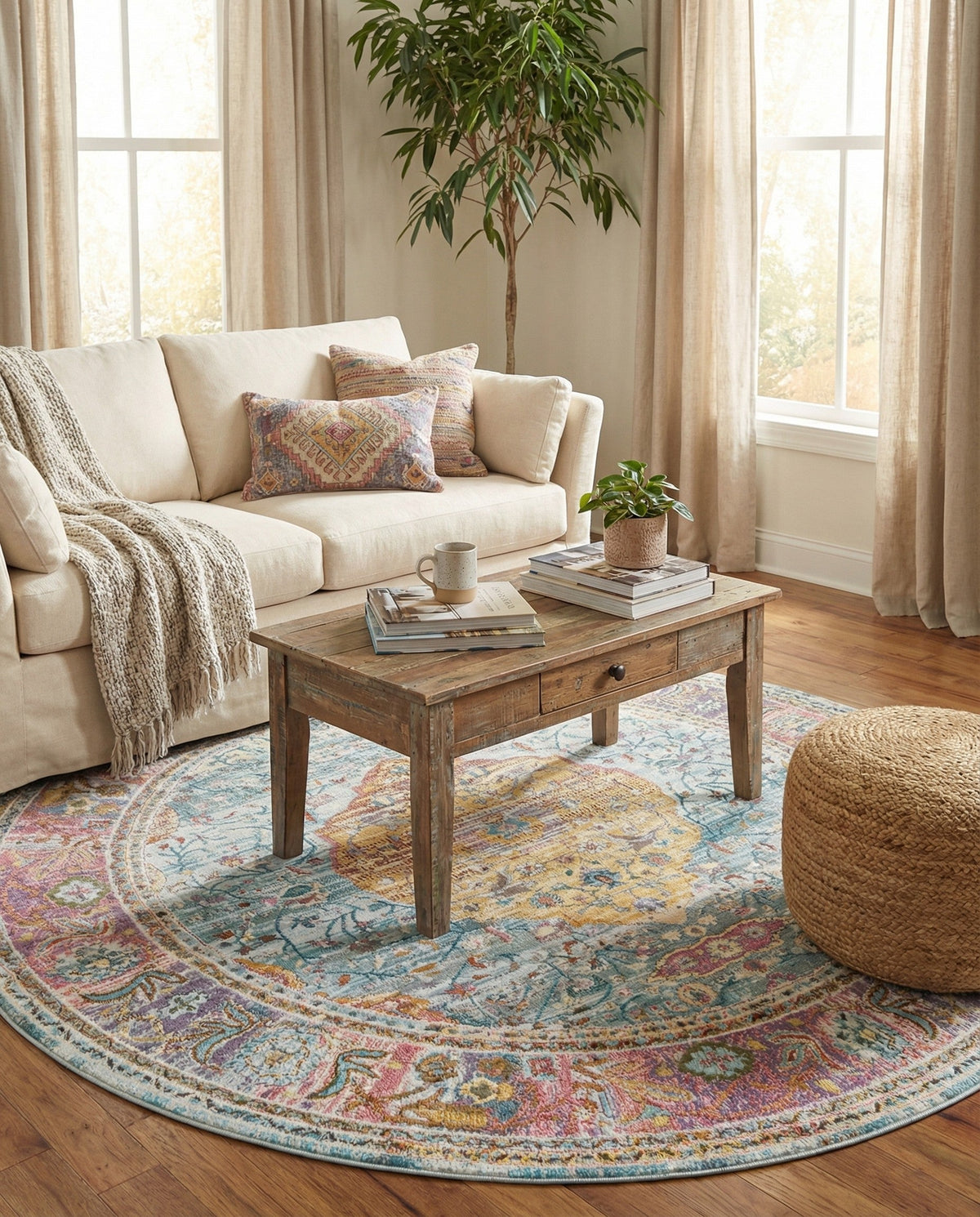 Caribbean Breeze Collection Area Rug -  Vieques Round Light Blue  lifestyle 148