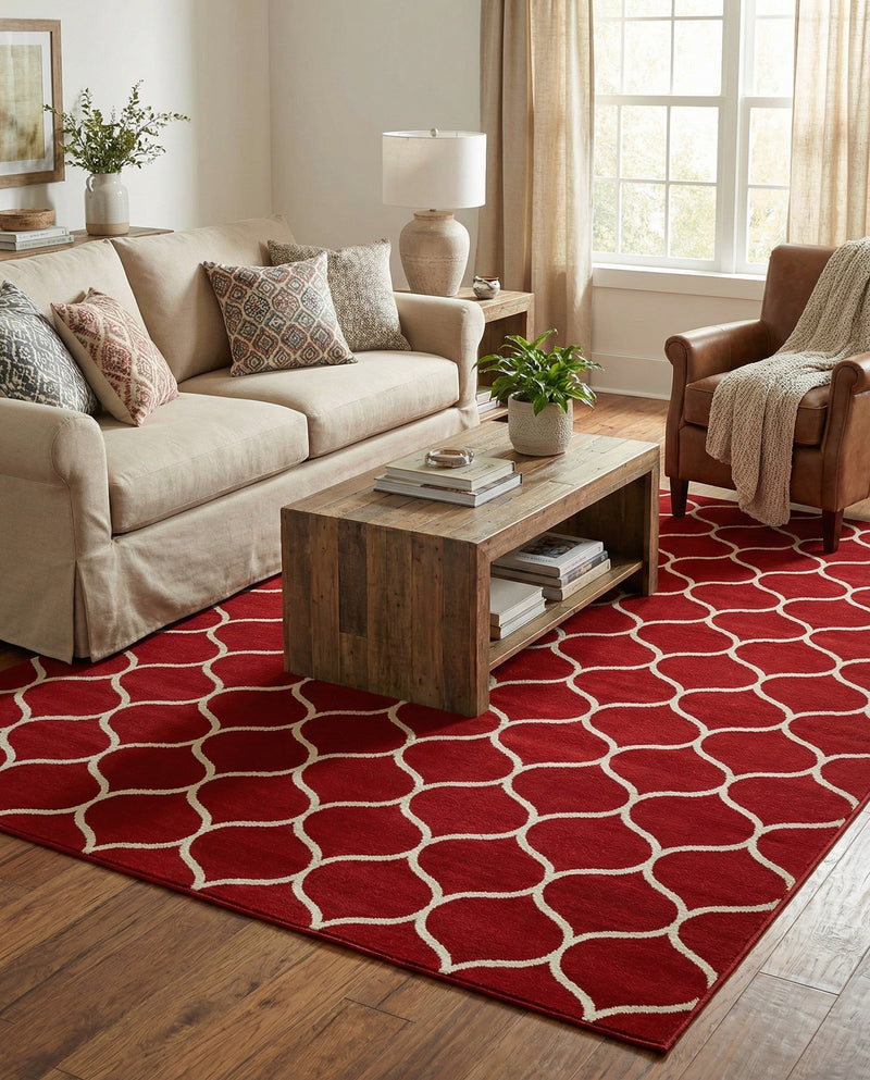 Trellis Mosaic Collection Area Rug -  Pergolatown (Red) Rectangle Red  lifestyle 4