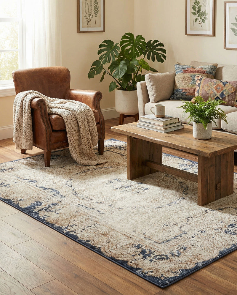 Coastal Manor Collection Area Rug -  Tidewater Rectangle Cream  lifestyle 9