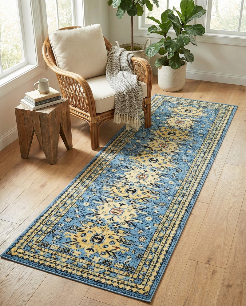 Tabriz Tapestries Collection Area Rug - Azerbaijan (Light Blue) Runner Light Blue  lifestyle 51
