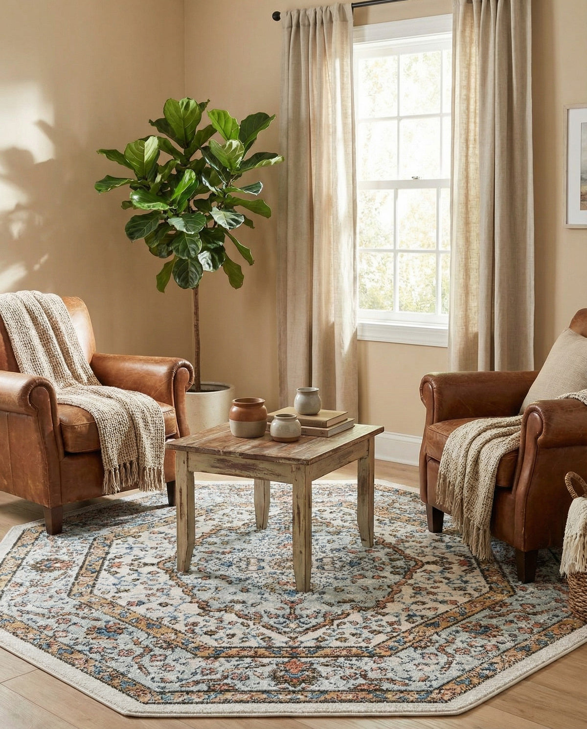 Mykonos Manor Collection Area Rug - Delos Octagon Ivory  lifestyle 178