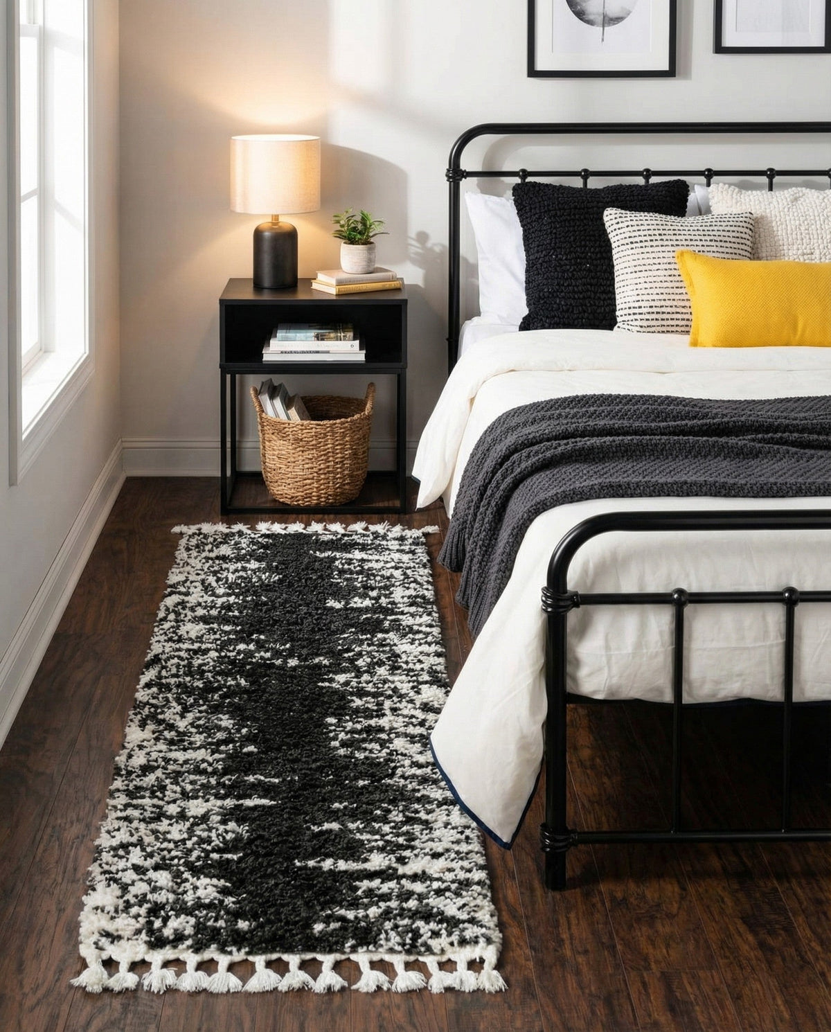 Tranquil Tides Shag Collection Area Rug - Marina Runner Black and White  lifestyle 106