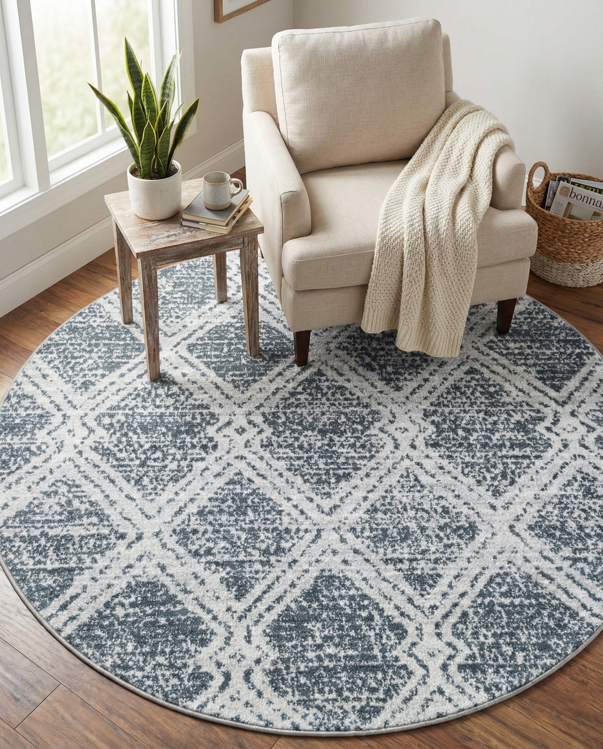 Aegean Elegance Washables Collection Area Rug -  Tinos Round Ivory  lifestyle 182