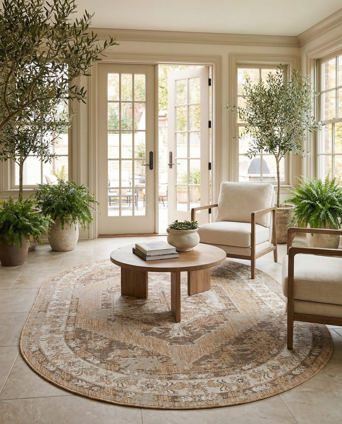 Patio Heritage Collection Area Rug -  Augusta (Natural) Oval Natural  lifestyle 85