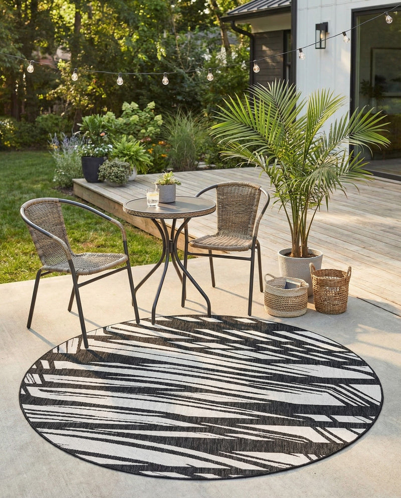 Urban Terrace Collection Area Rug -  Queens Round Black and White  lifestyle 72