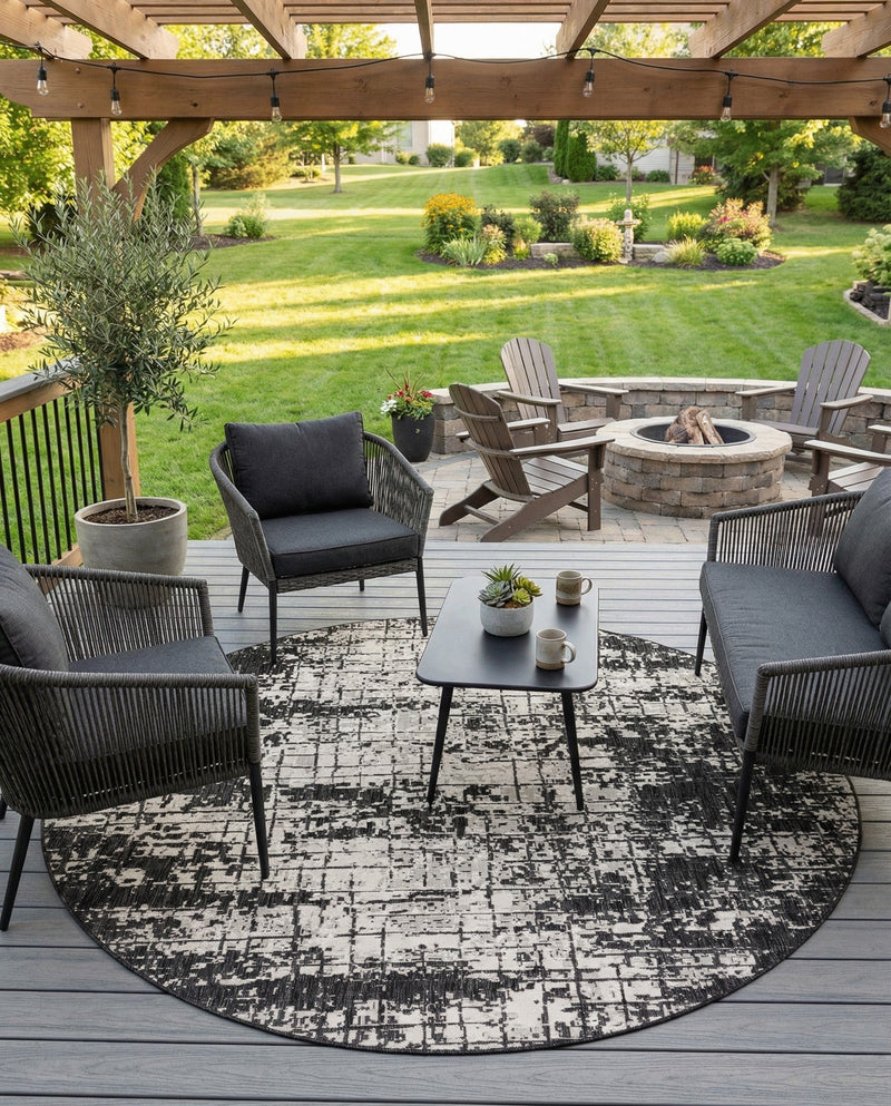 Urban Terrace Collection Area Rug -  Midtown Round Black and White  lifestyle 74
