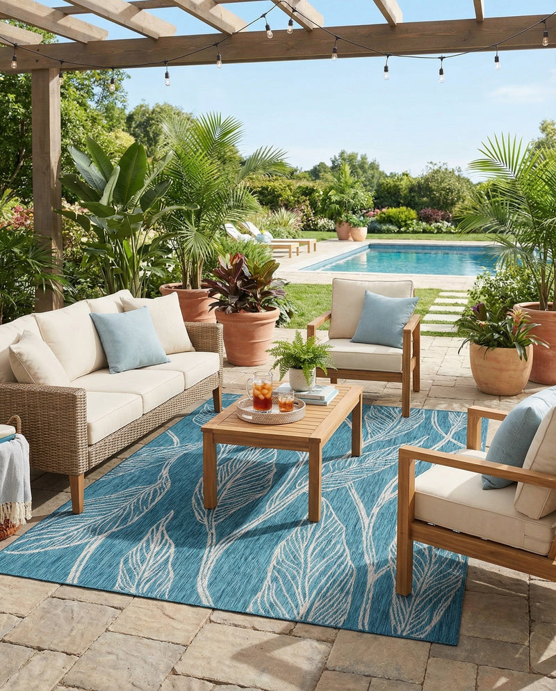 Seaside Blooms Collection Area Rug -  Evergreen (Teal) Rectangle Teal  lifestyle 6