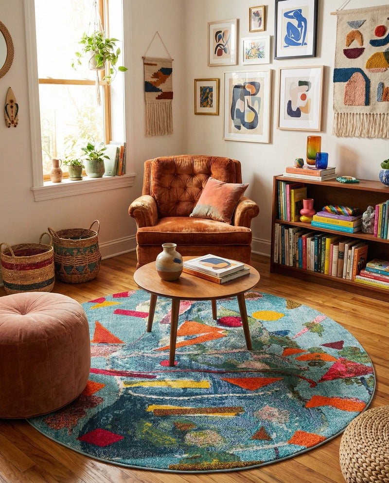 Colorburst Oasis Collection Area Rug -  Fresco Round Aqua  lifestyle 80