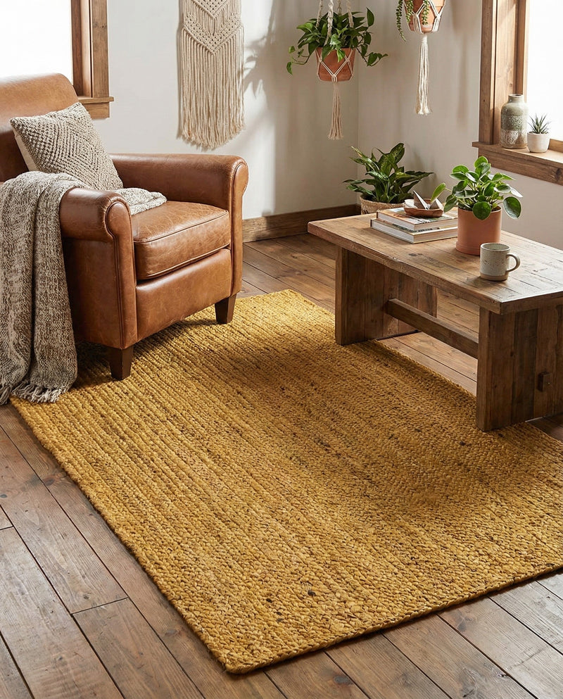 Woven Seaside Jute Collection Area Rug - Savannah (Yellow) Rectangle Yellow  lifestyle 24
