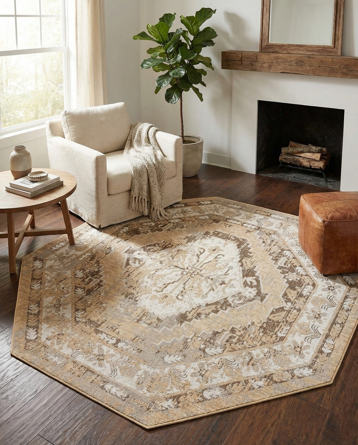 Patio Heritage Collection Area Rug -  Augusta (Natural) Octagon Natural  lifestyle 83