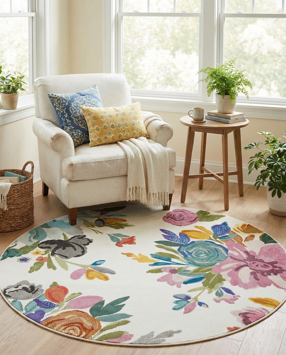 Meadow Breeze Collection Area Rug - Wildflower Round Ivory  lifestyle 75