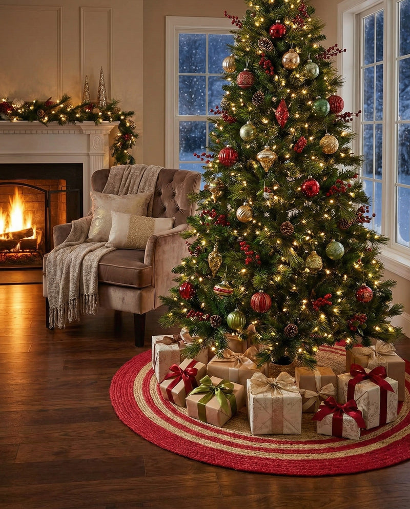 Holiday Hearth Rugs Collection Area Rug - Yuletide Round Natural and Red  lifestyle 22