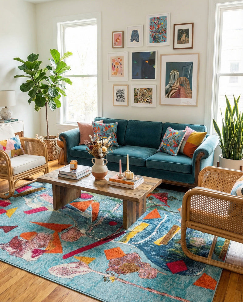 Colorburst Oasis Collection Area Rug -  Fresco Rectangle Aqua  lifestyle 6