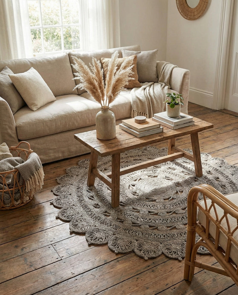 Woven Seaside Jute Collection Area Rug - Coastalhaven (Gray) Round Gray  lifestyle 29