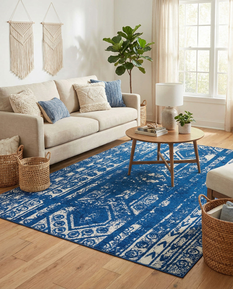 Brighton Stripes Collection Area Rug - Sussex (Navy Blue) Rectangle Navy Blue  lifestyle 20