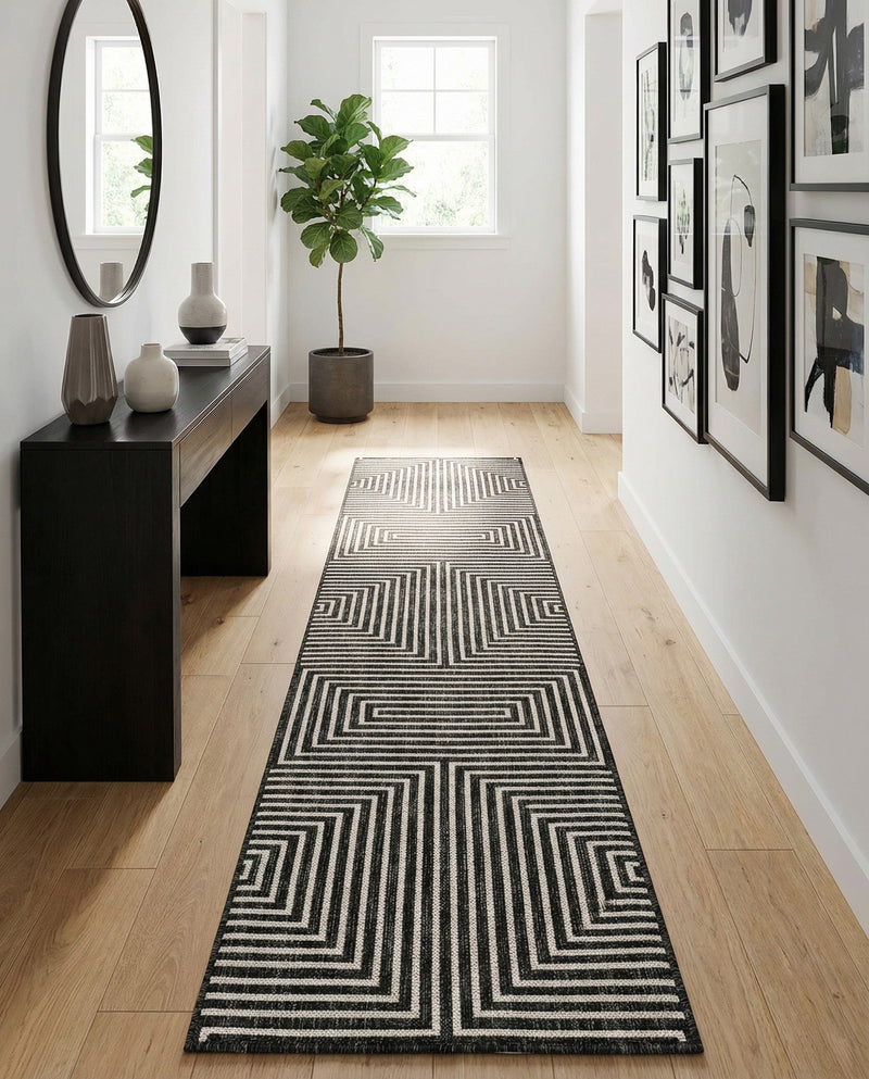 Urban Terrace Collection Area Rug -  Astoria (Black and White) Runner Black and White  lifestyle 73