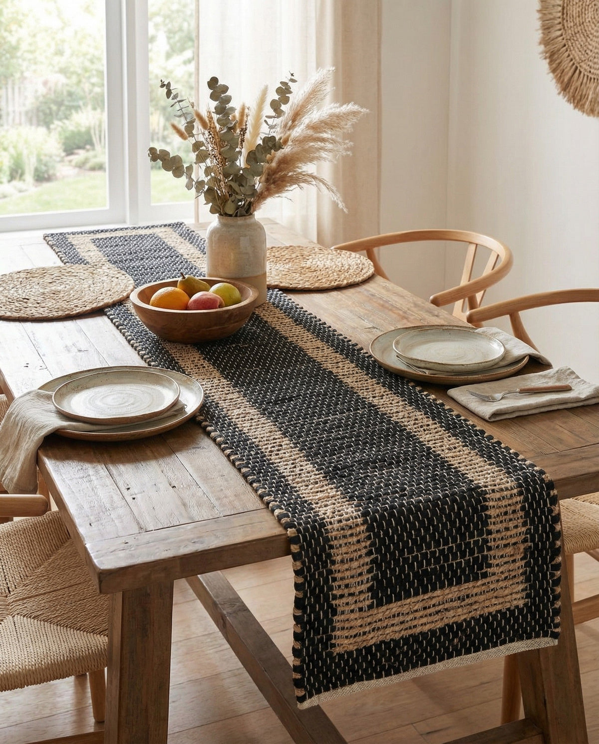 Osian Looms Collection Area Rug - Durham Table Runner Black  lifestyle 197