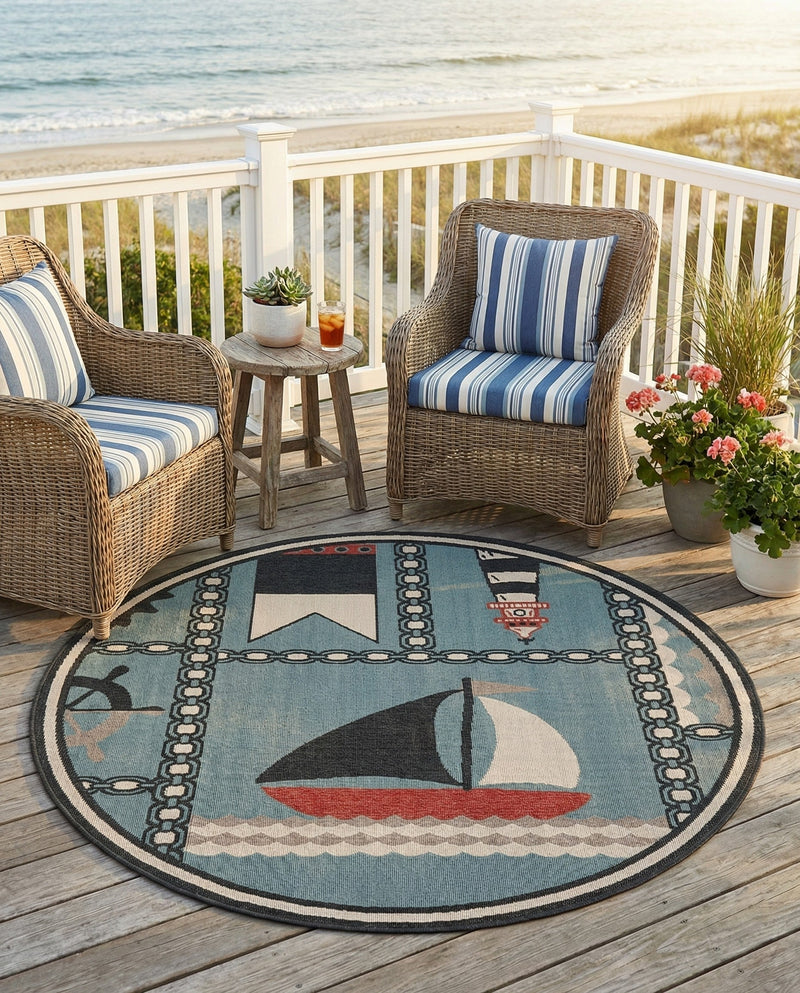 Seaside Haven Rugs Collection Area Rug -  Anchorage Round Blue  lifestyle 74