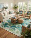 Seaside Blooms Collection Area Rug -  Flora Rectangle Blue Green  lifestyle 40