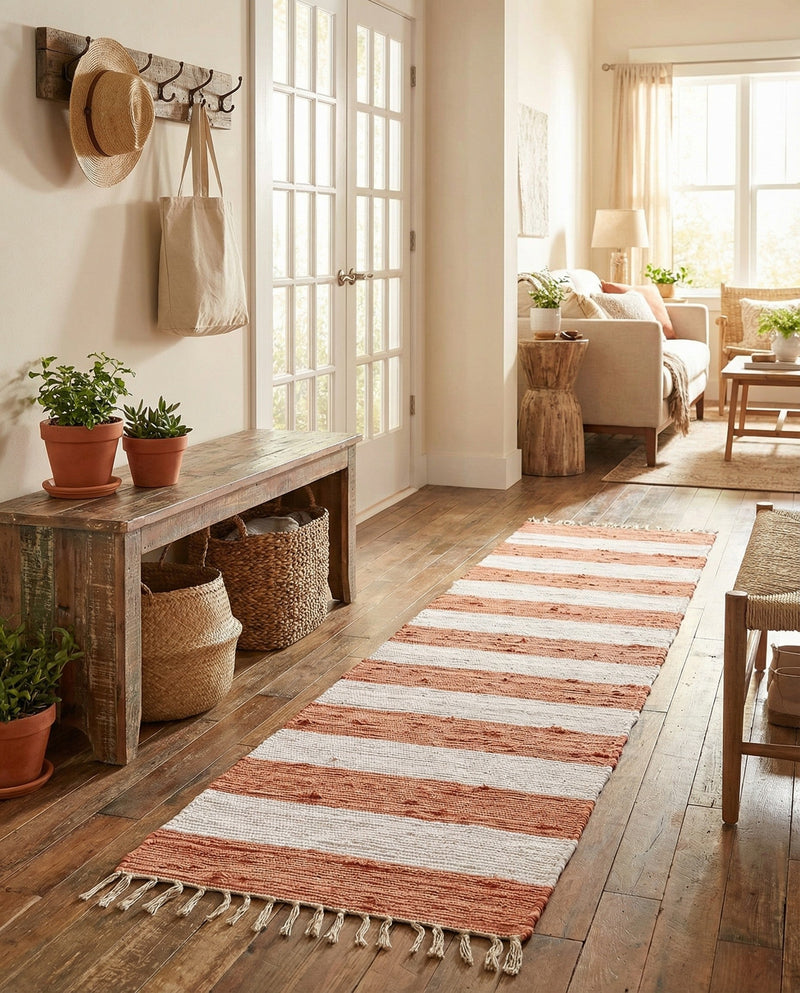 Tassel Trail Collection Area Rug - Pathway (Coral and Ivory) Runner Coral and Ivory  lifestyle 58