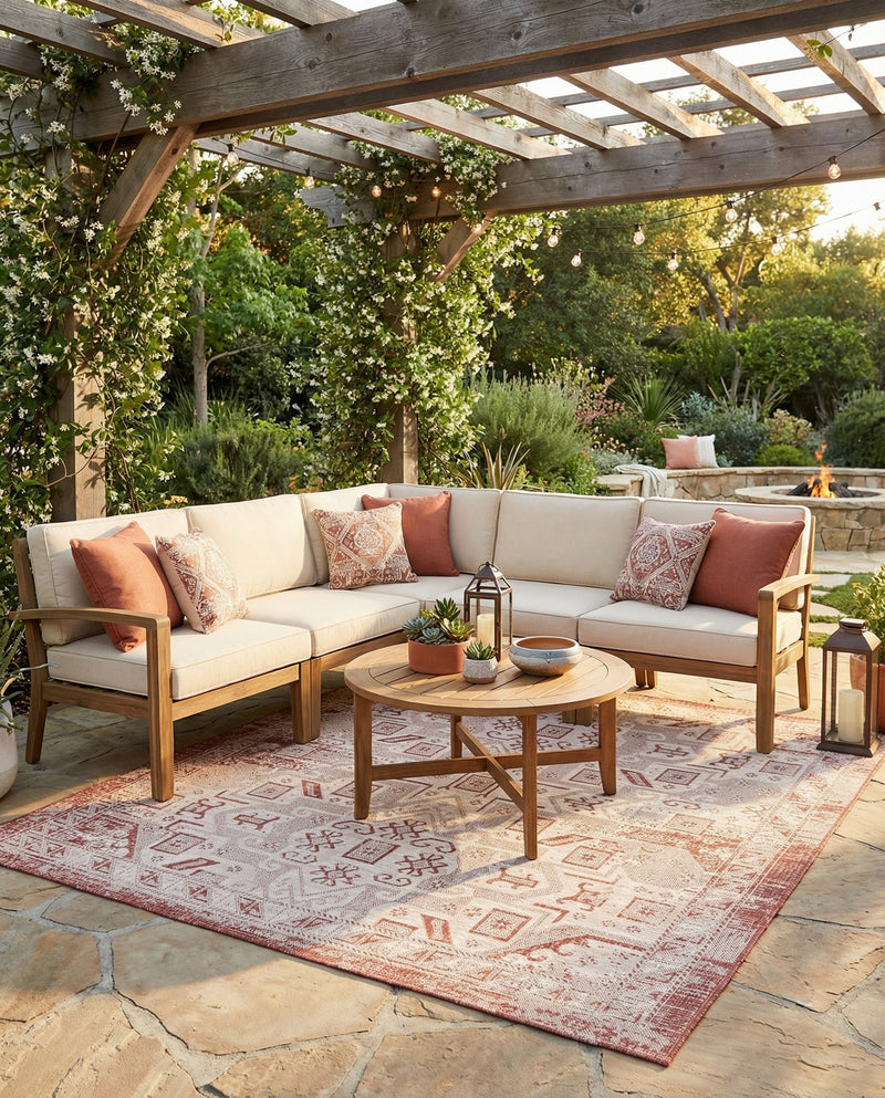 Tribal Terrace Treasures Collection Area Rug - Mayan Marina (Rust Red) Square Rust Red  lifestyle 27