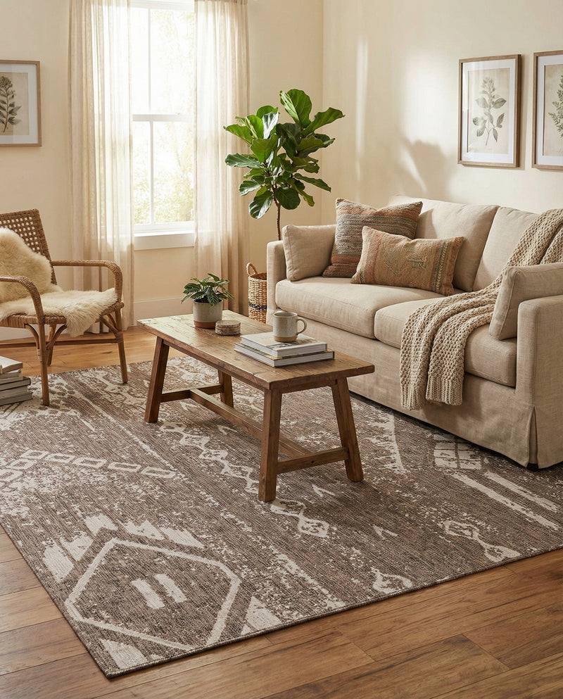 Desert Nomad Terrace Collection Area Rug - Sahara (Brown) Rectangle Brown  lifestyle 6