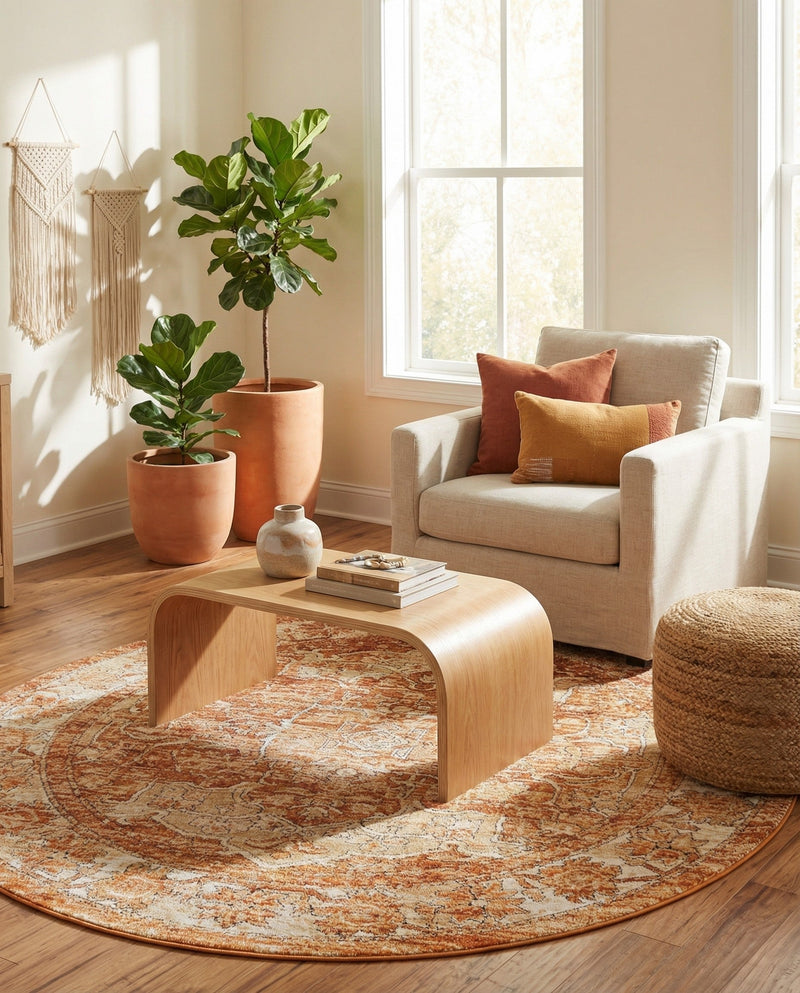 Savannah Soiree Collection Area Rug -  Everglade (Rust Red) Round Rust Red  lifestyle 61