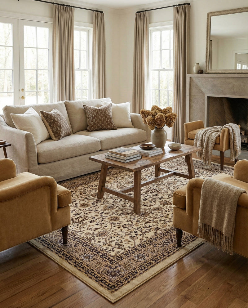 Isfahan Elegance Collection Area Rug - Naghsh-e Jahan (Ivory) Rectangle Ivory  lifestyle 18