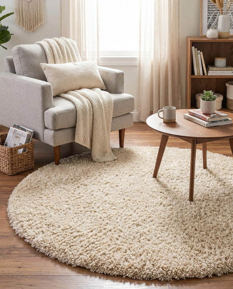 Eternal Plush Oasis Collection Area Rug -  Tranquility (Linen) Round Linen  lifestyle 39