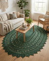 Woven Seaside Jute Collection Area Rug - Coastalhaven (Hunter Green) Oval Hunter Green  lifestyle 11