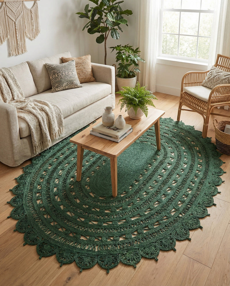 Woven Seaside Jute Collection Area Rug - Coastalhaven (Hunter Green) Oval Hunter Green  lifestyle 11
