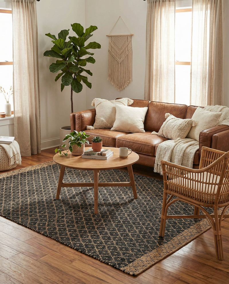 Tulum Trellis Collection Area Rug - Shoreline Rectangle Black  lifestyle 26