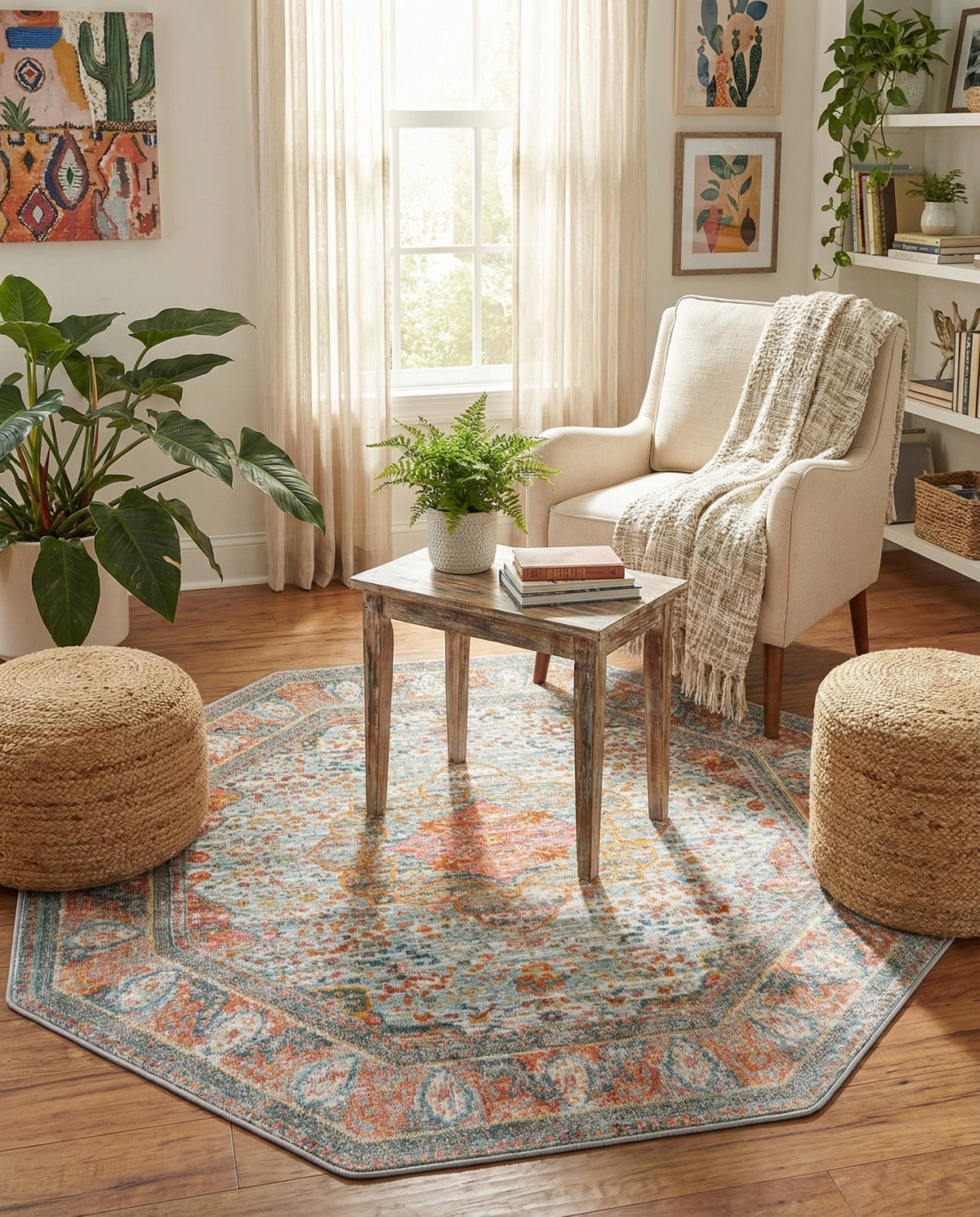 Caribbean Breeze Collection Area Rug -  Floriana Octagon Light Blue  lifestyle 35