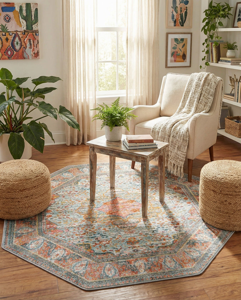 Caribbean Breeze Collection Area Rug -  Floriana Octagon Light Blue  lifestyle 35