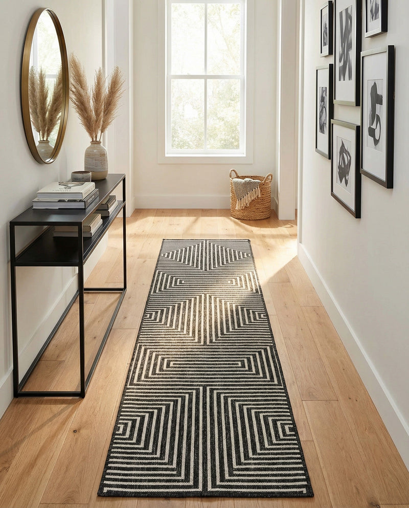 Urban Terrace Collection Area Rug -  Astoria (Black and White) Runner Black and White  lifestyle 74