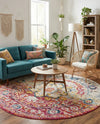 Parisian Elegance Collection Area Rug - Versailles (Pink Gray) Round Pink Gray  lifestyle 80