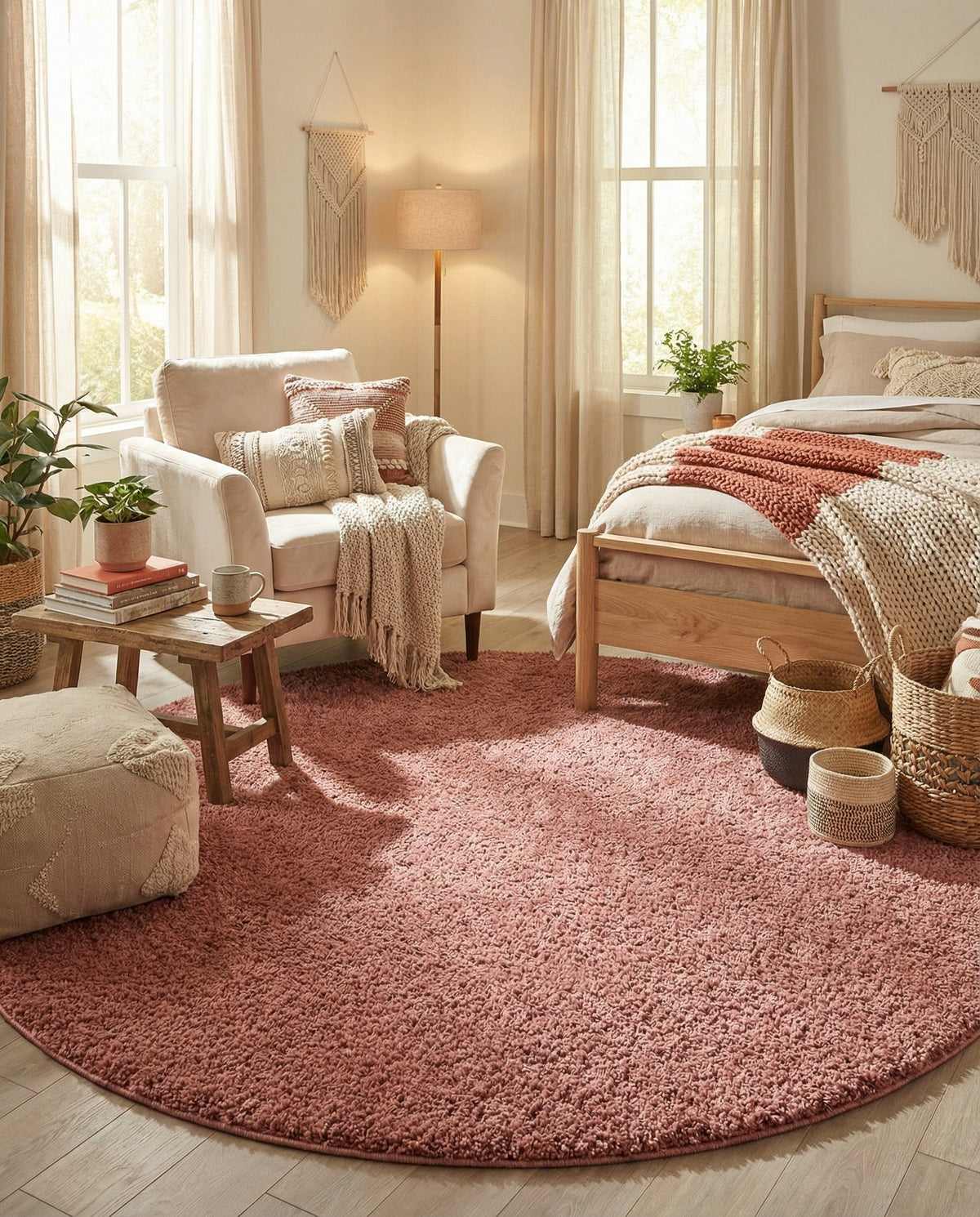 Plush Paradise Retreat Collection Area Rug - Santorini Round Pomegranate Red  lifestyle 60