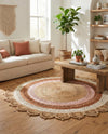 Woven Seaside Jute Collection Area Rug - Coastalhaven (Natural White Orange Pink) Round Natural White Orange Pink  lifestyle 18