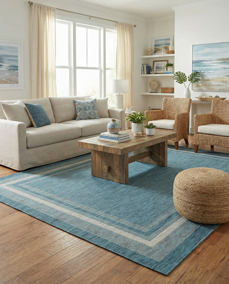 Terrace Fringe Collection Area Rug - Veranda (Teal) Rectangle Teal  lifestyle 23