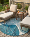 Urban Terrace Collection Area Rug -  Courtyard Round Blue and Ivory  lifestyle 57