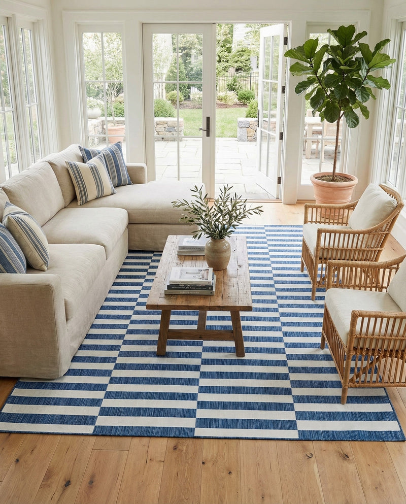 Seaside Stripes Collection Area Rug - Cabana (Blue) Rectangle Blue  lifestyle 11