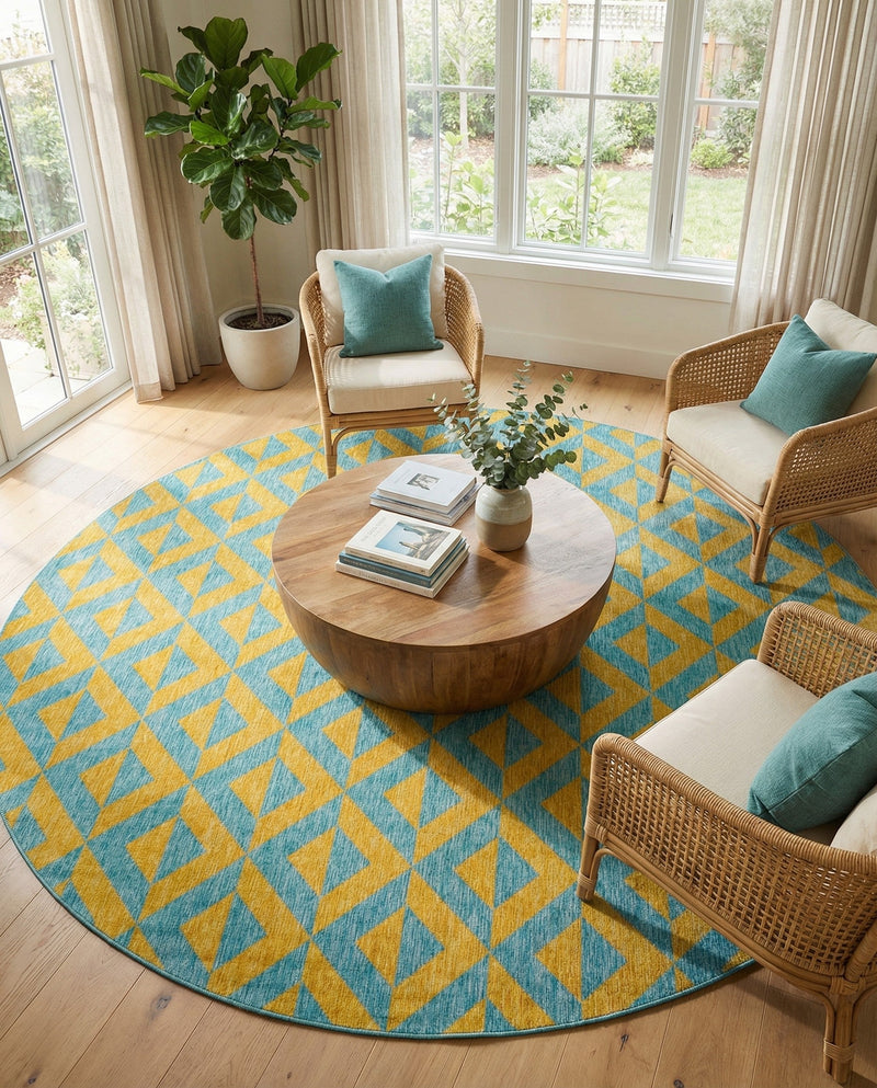 Urban Oasis Rugs Collection Area Rug -  Highrise (Yellow and Aqua) Round Yellow and Aqua  lifestyle 50