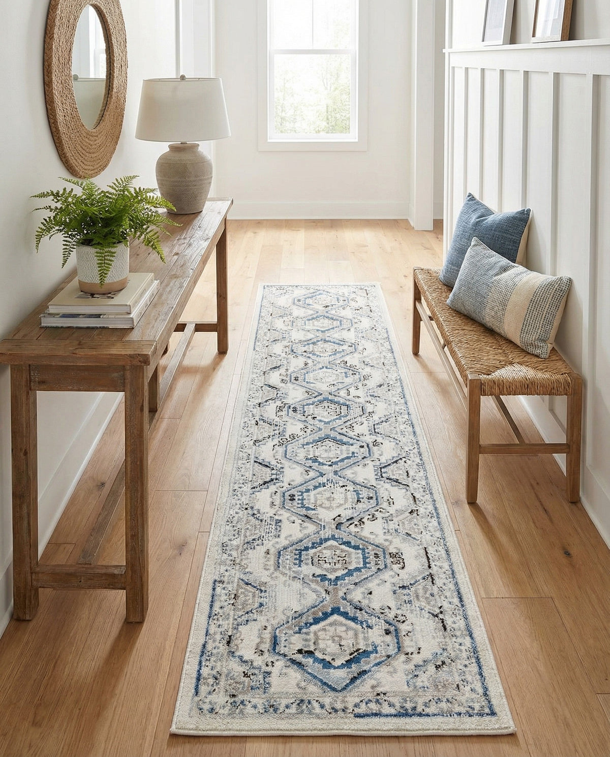 Savannah Elegance Collection Area Rug -  Tybee (Ivory Aqua) Runner Ivory Aqua  lifestyle 85