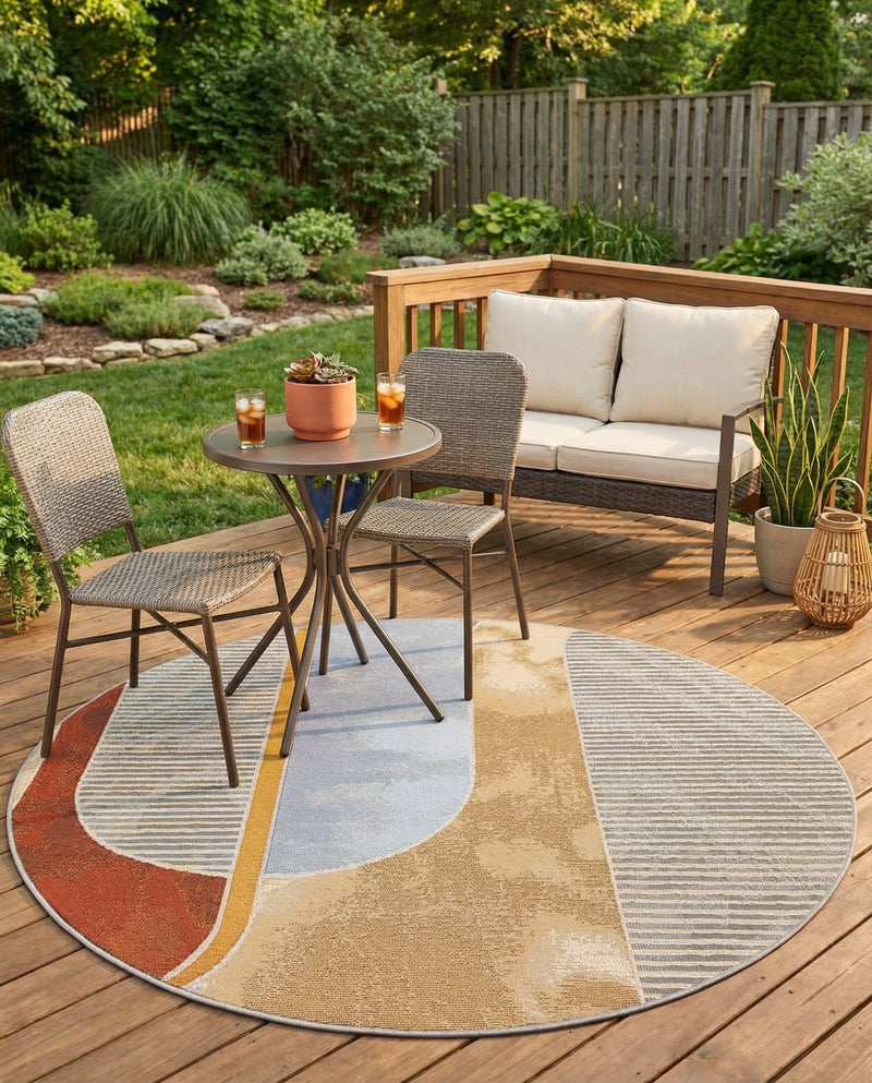 Urban Terrace Collection Area Rug -  Deck Round Multi  lifestyle 57