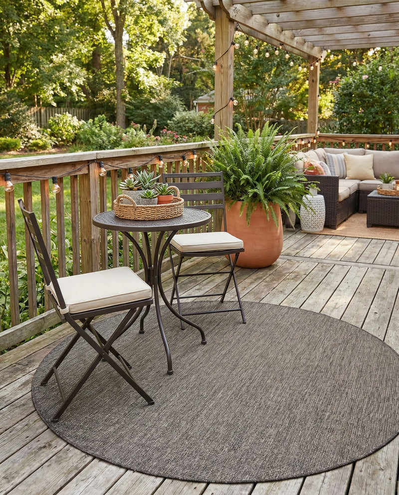 Seaside Serenity Collection Area Rug - Veranda (Black) Round Black  lifestyle 55