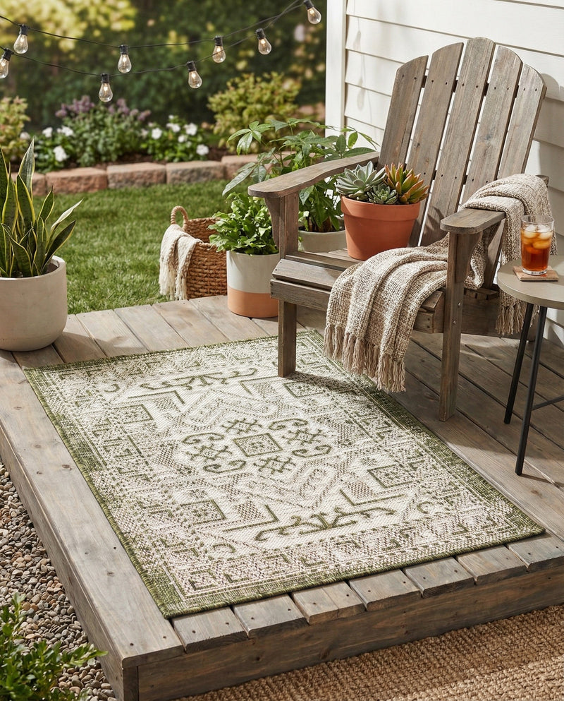 Tribal Terrace Treasures Collection Area Rug - Mayan Marina (Green) Rectangle Green  lifestyle 29